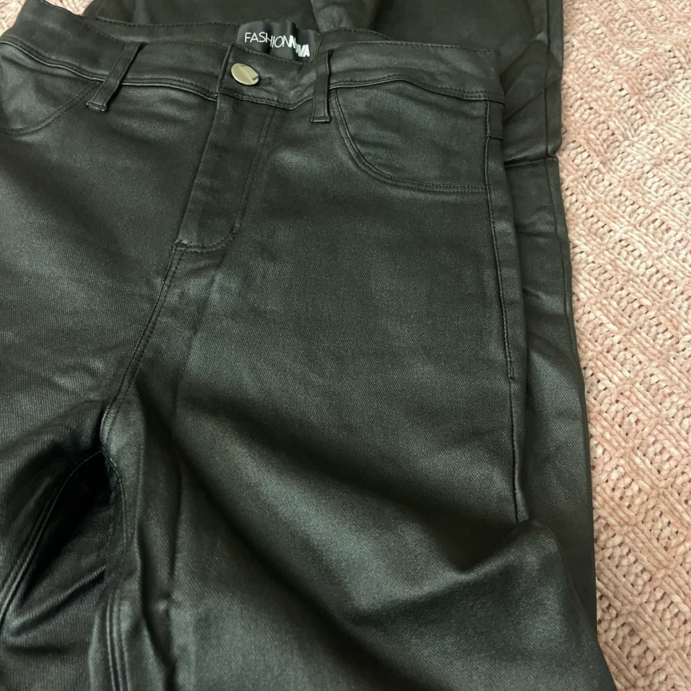 Fashion Nova black leather Denim Jeans